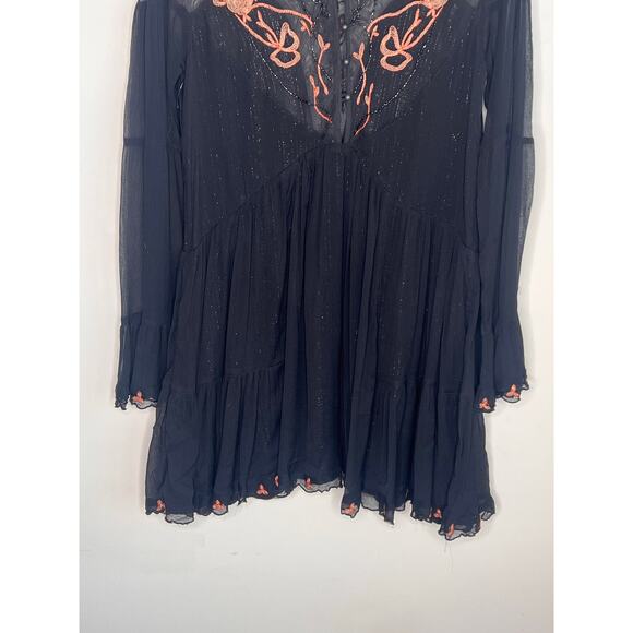 Free People Panama City Bell Sleeve Swing Mini Dress Black Women's Size Medium - Picture 13 of 13